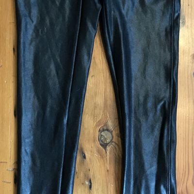 Spanx Black Shiny Faux Leather Look High Waist Yoga Workout Leggings Small